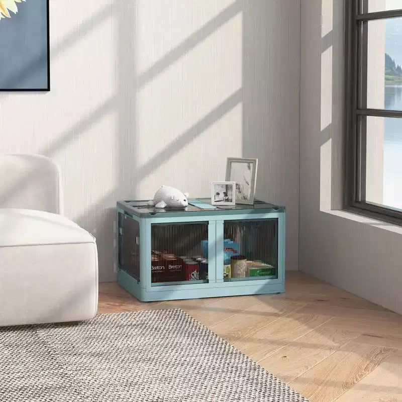 HOMCOM Collapsible Storage Bins with Lids and Wheels, Stackable Folding Storage Box for Bedroom, Living Room, Office