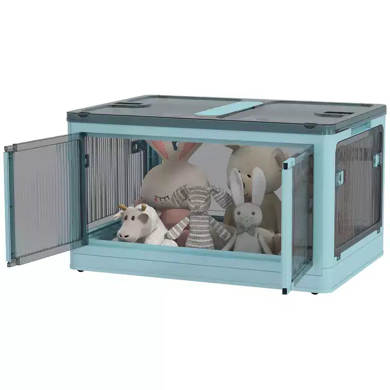 HOMCOM Collapsible Storage Bins with Lids and Wheels, Stackable Folding Storage Box for Bedroom, Living Room, Office