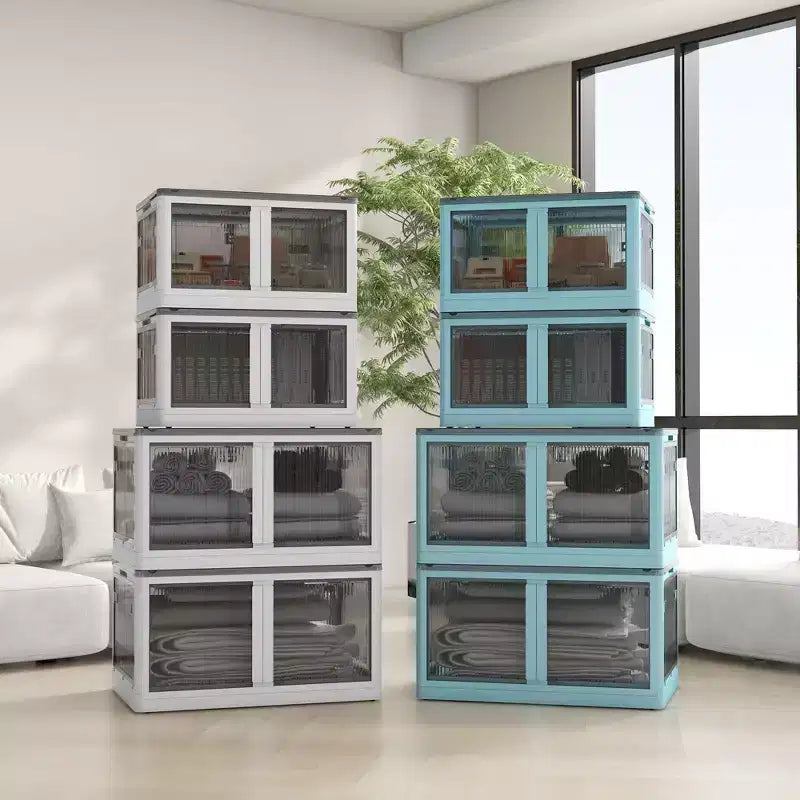 HOMCOM Collapsible Storage Bins with Lids and Wheels, Stackable Folding Storage Box for Bedroom, Living Room, Office