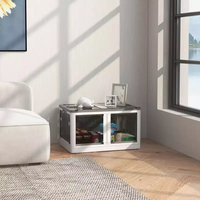 HOMCOM Collapsible Storage Bins with Lids and Wheels, Stackable Folding Storage Box for Bedroom, Living Room, Office