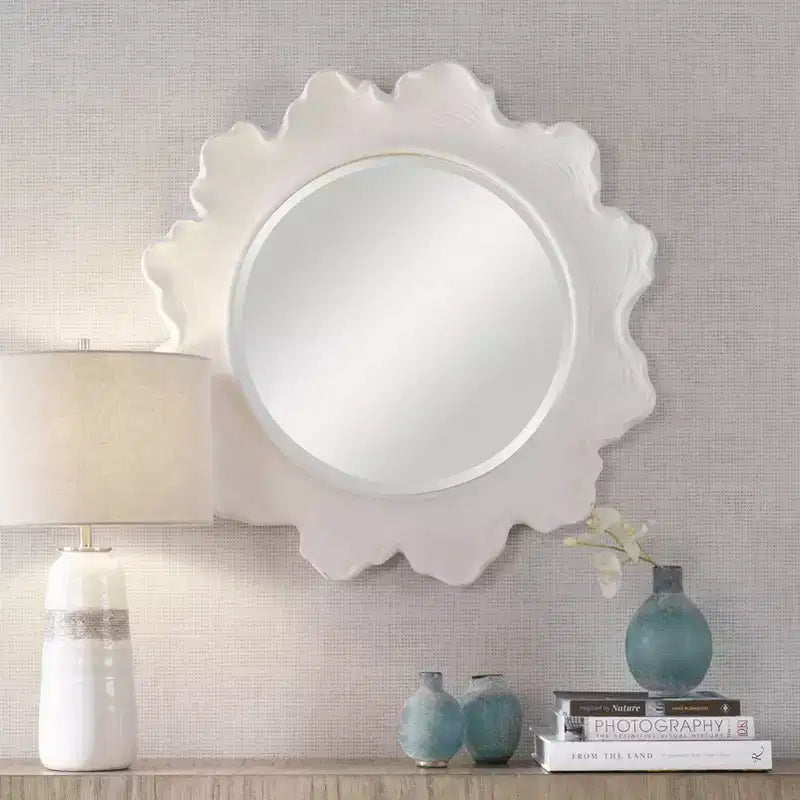 Uttermost Sea Coral Matte White 33 3/4 Round Wall Mirror