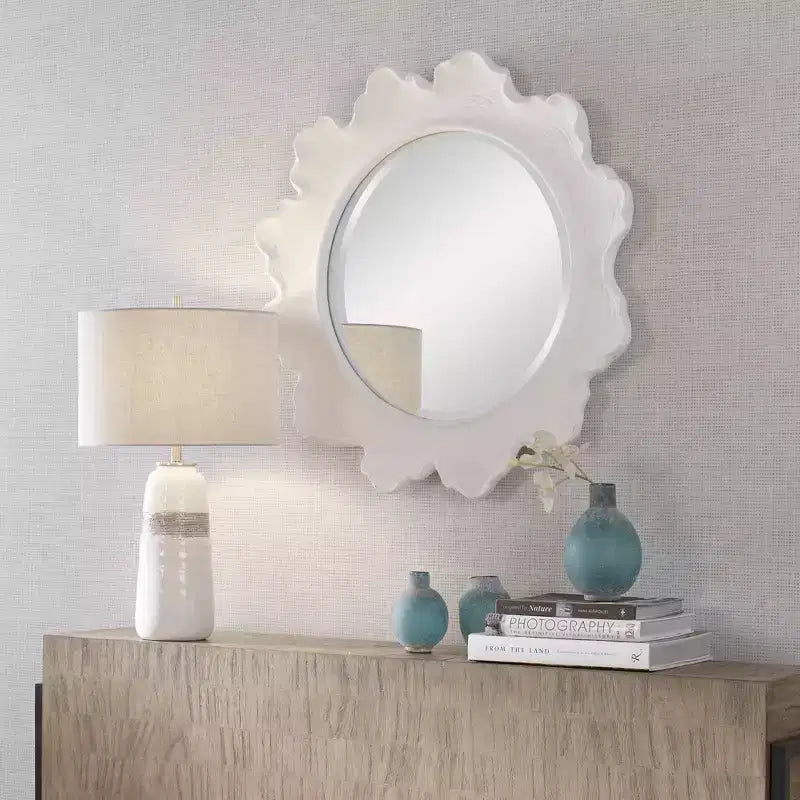 Uttermost Sea Coral Matte White 33 3/4 Round Wall Mirror