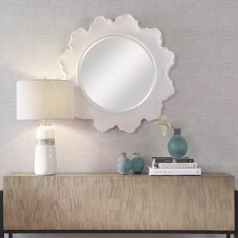 Uttermost Sea Coral Matte White 33 3/4 Round Wall Mirror