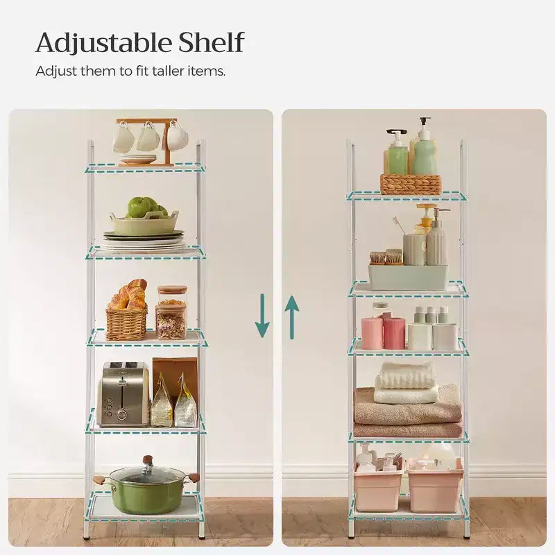 SONGMICS Storage Rack Bathroom Shelf Extendable Plant Steel Stand with Adjustable Shelf