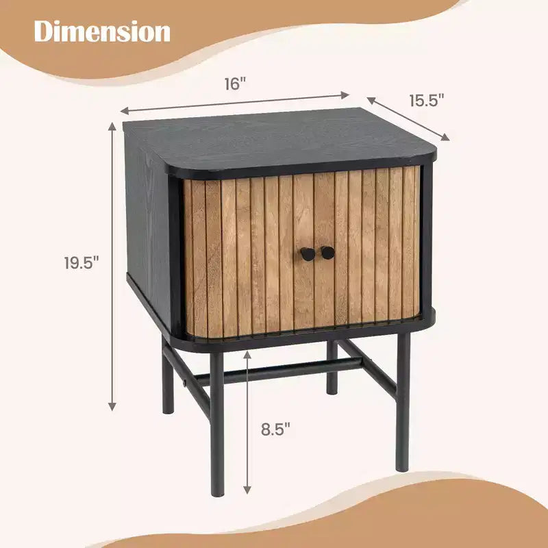 Costway Sliding Door Nightstand Mid-century Modern Storage End Table with Cabinet Black/Distressed White
