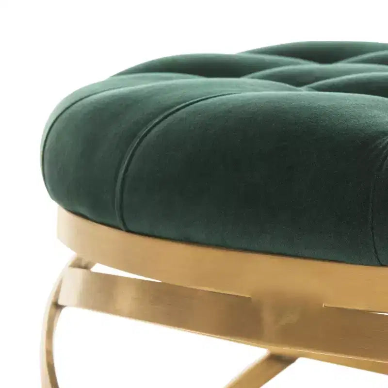 Rumi Tufted Velvet Ottoman - SFV4706 - Emerald/Gold - Safavieh Couture