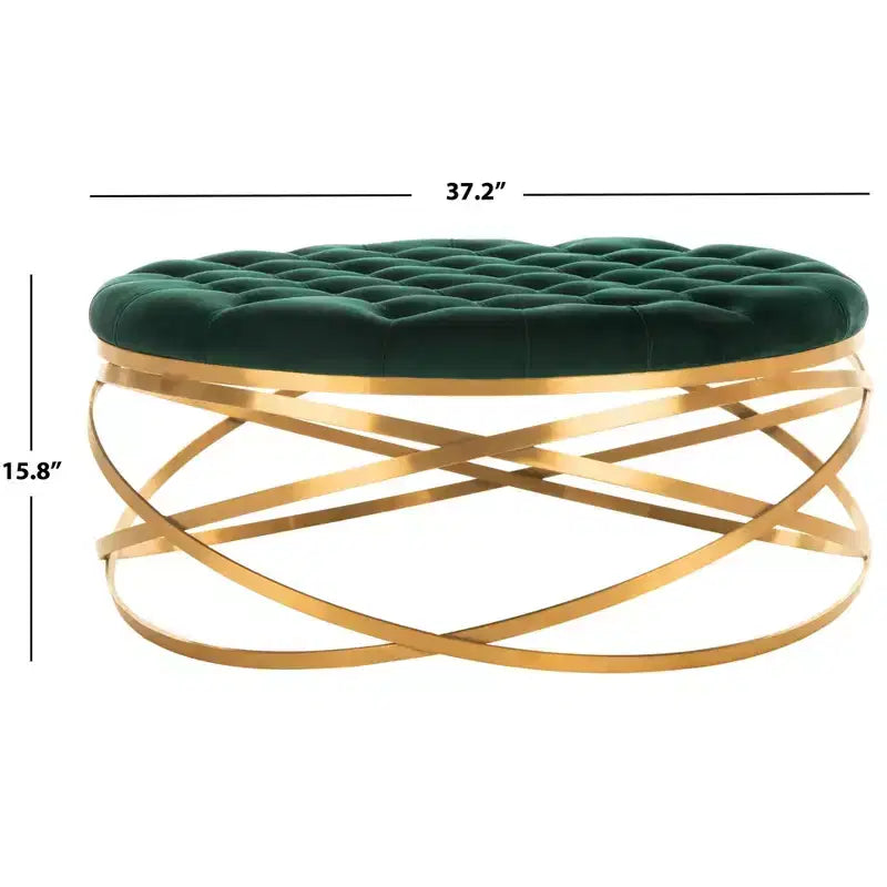 Rumi Tufted Velvet Ottoman - SFV4706 - Emerald/Gold - Safavieh Couture