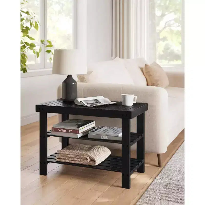 Bamboo Shoe Rack Bench, 3-Tier Shoe Storage Organizer Shelf Holder Home Entryway Hallway