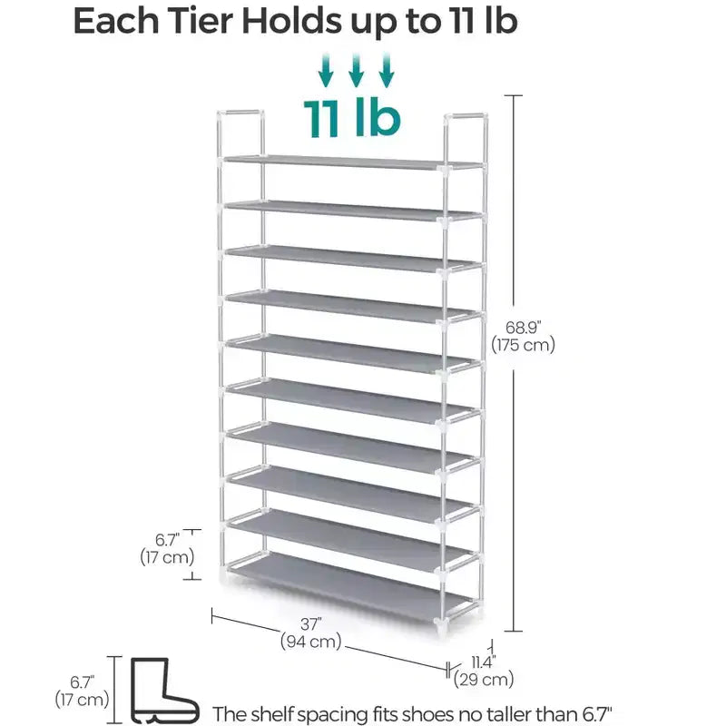Shoe Rack with Shelves for Closet Entryway Shoe Organizer,Easy to Assemble Metal Shoe Storage Shelf,Black
