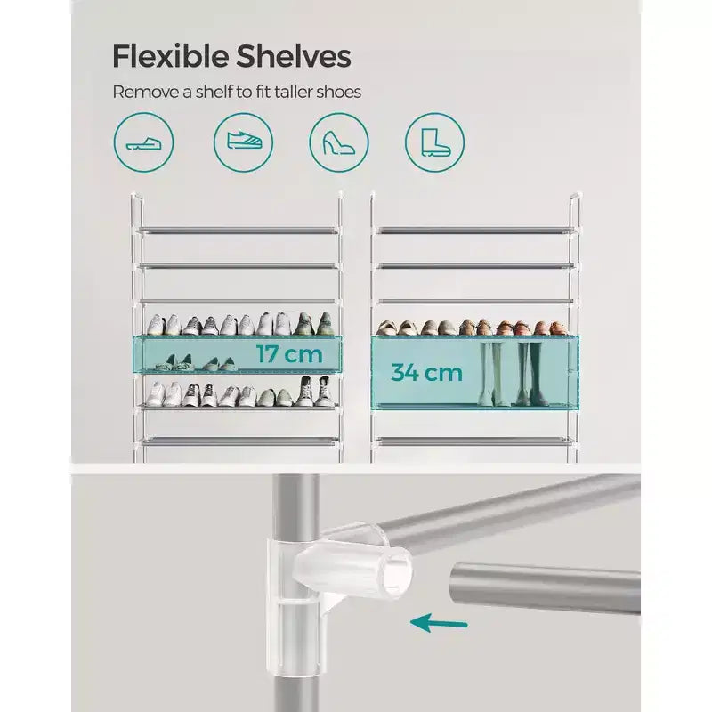 Shoe Rack with Shelves for Closet Entryway Shoe Organizer,Easy to Assemble Metal Shoe Storage Shelf,Black
