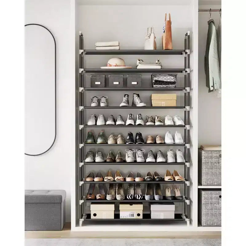 Shoe Rack with Shelves for Closet Entryway Shoe Organizer,Easy to Assemble Metal Shoe Storage Shelf,Black