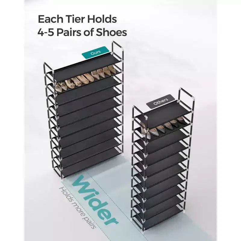 Shoe Rack with Shelves for Closet Entryway Shoe Organizer,Easy to Assemble Metal Shoe Storage Shelf,Black