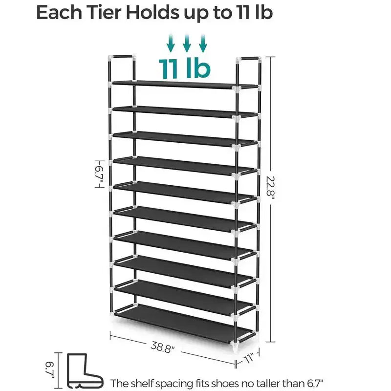 Shoe Rack with Shelves for Closet Entryway Shoe Organizer,Easy to Assemble Metal Shoe Storage Shelf,Black