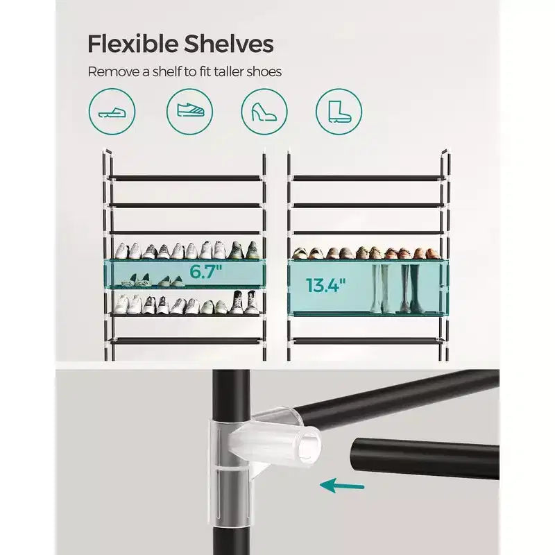 Shoe Rack with Shelves for Closet Entryway Shoe Organizer,Easy to Assemble Metal Shoe Storage Shelf,Black