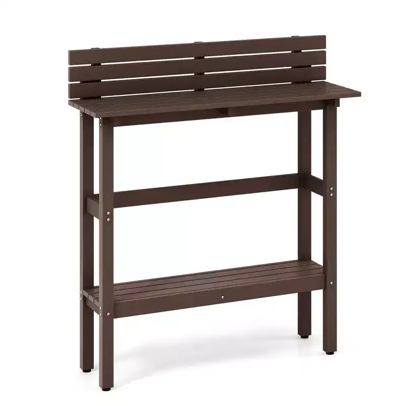 Costway 48 Outdoor Bar Table with Storage Shelf & Adjustable Foot Pads for Hot Tub Brown/Gray