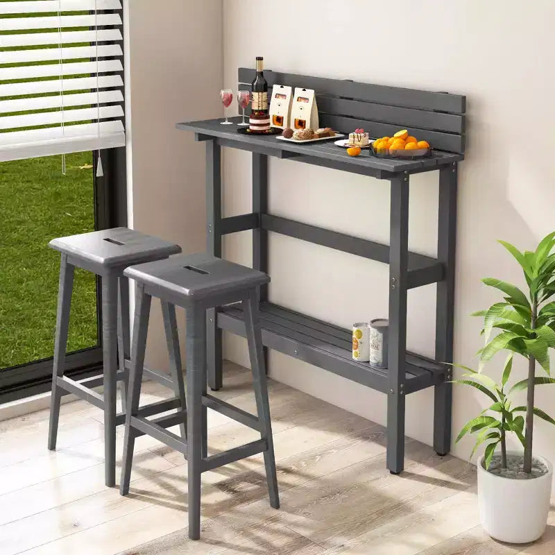 Costway 48 Outdoor Bar Table with Storage Shelf & Adjustable Foot Pads for Hot Tub Brown/Gray