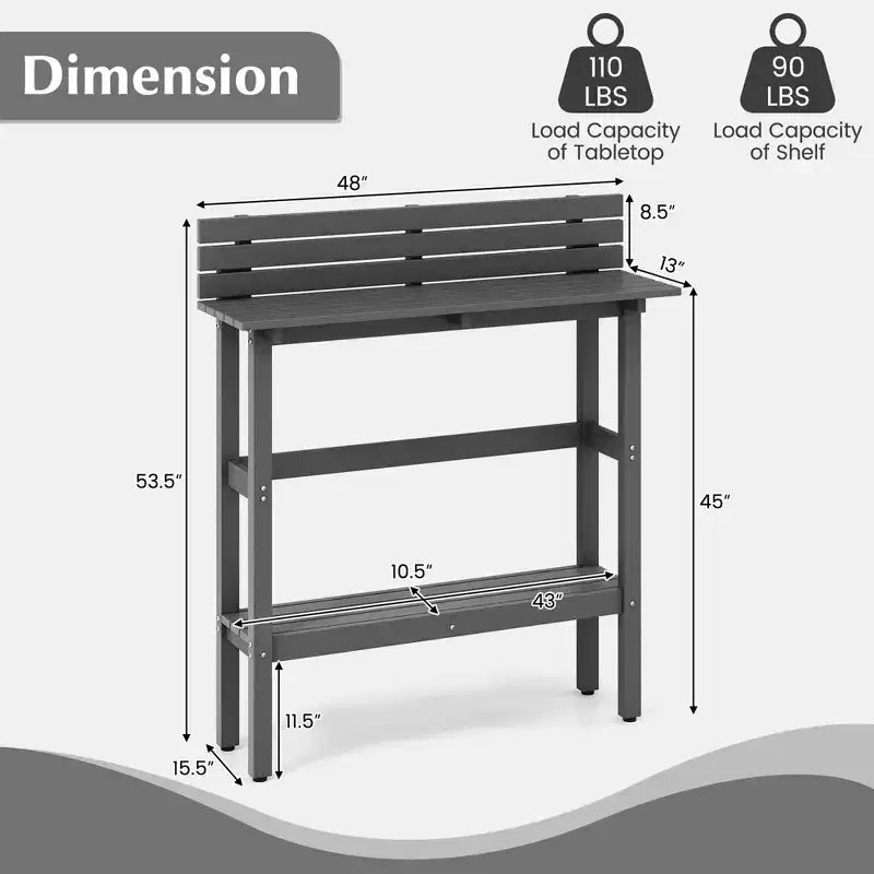 Costway 48 Outdoor Bar Table with Storage Shelf & Adjustable Foot Pads for Hot Tub Brown/Gray