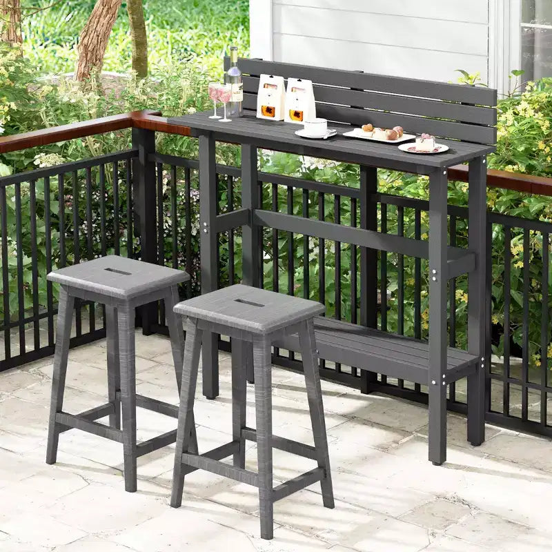 Costway 48 Outdoor Bar Table with Storage Shelf & Adjustable Foot Pads for Hot Tub Brown/Gray
