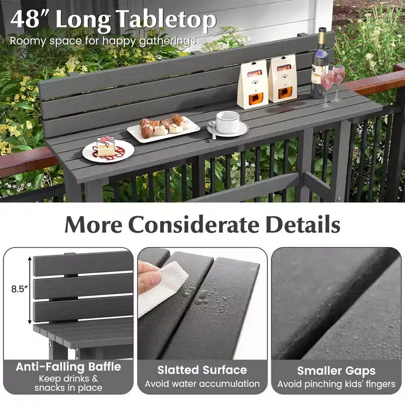 Costway 48 Outdoor Bar Table with Storage Shelf & Adjustable Foot Pads for Hot Tub Brown/Gray