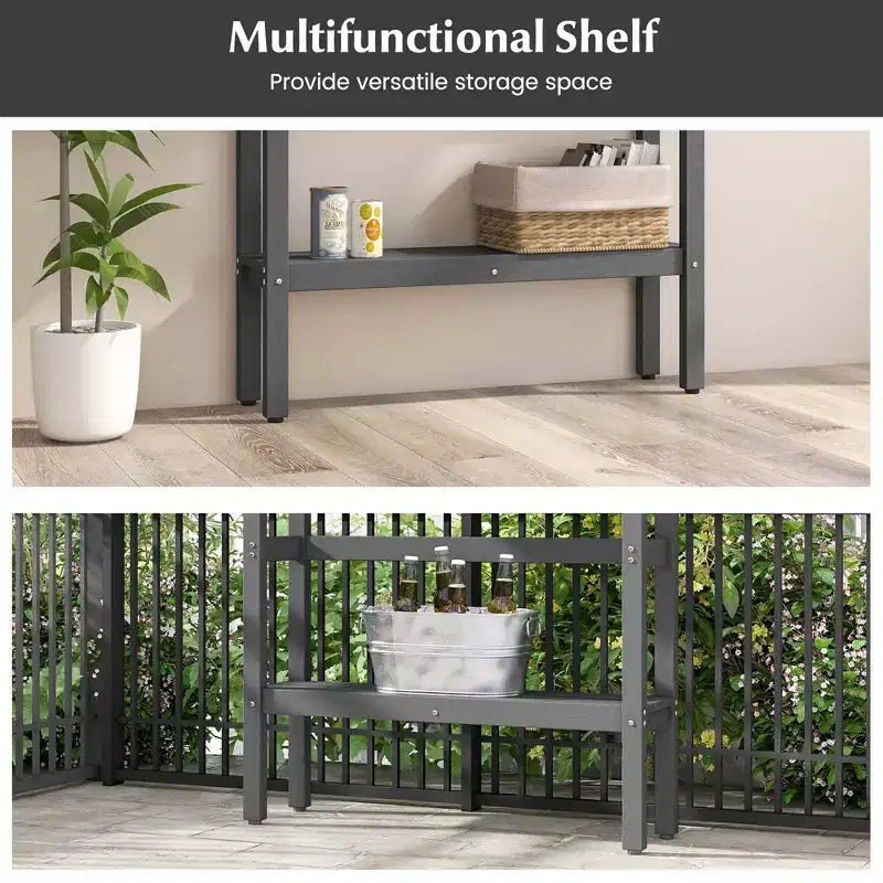 Costway 48 Outdoor Bar Table with Storage Shelf & Adjustable Foot Pads for Hot Tub Brown/Gray