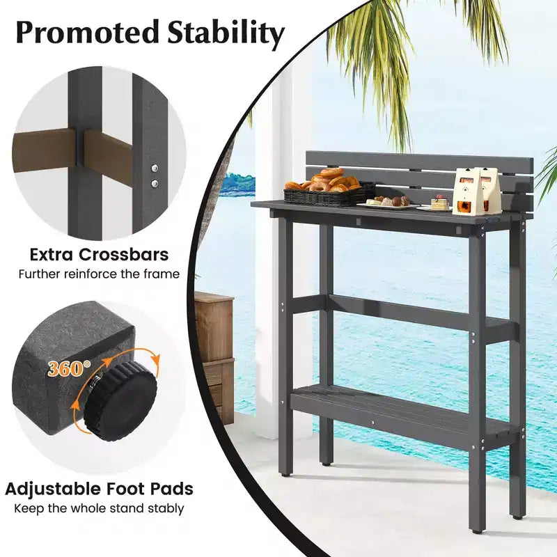 Costway 48 Outdoor Bar Table with Storage Shelf & Adjustable Foot Pads for Hot Tub Brown/Gray