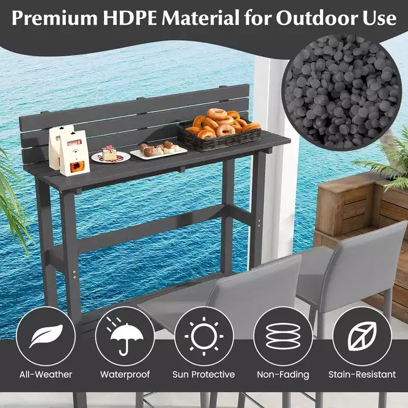 Costway 48 Outdoor Bar Table with Storage Shelf & Adjustable Foot Pads for Hot Tub Brown/Gray