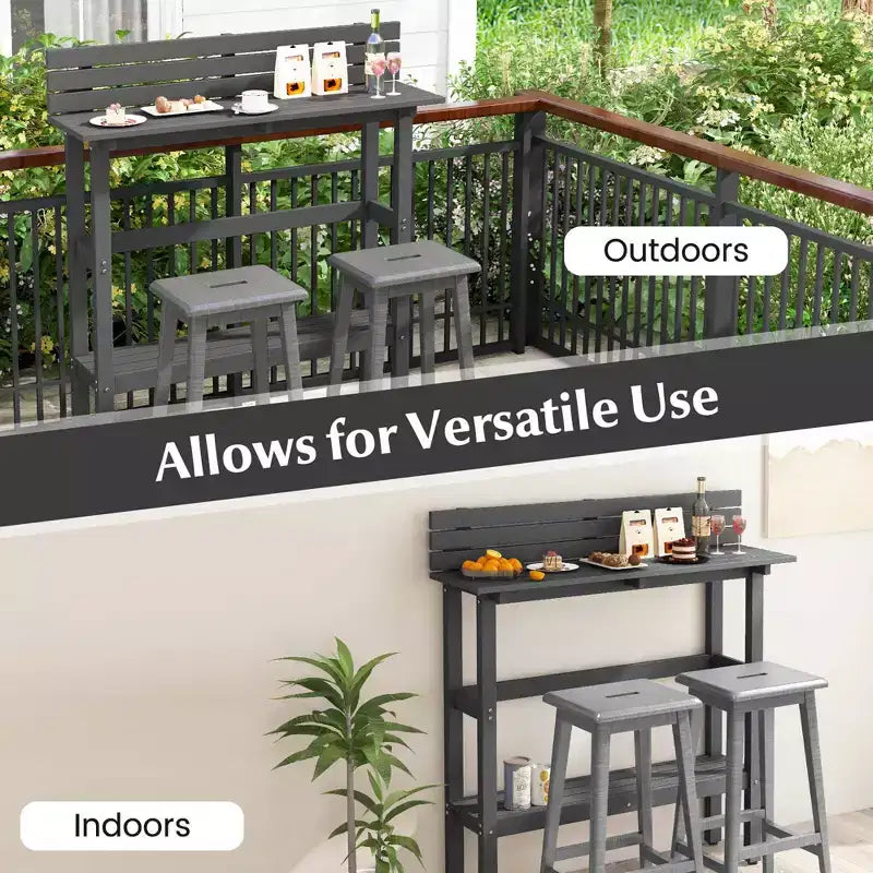 Costway 48 Outdoor Bar Table with Storage Shelf & Adjustable Foot Pads for Hot Tub Brown/Gray