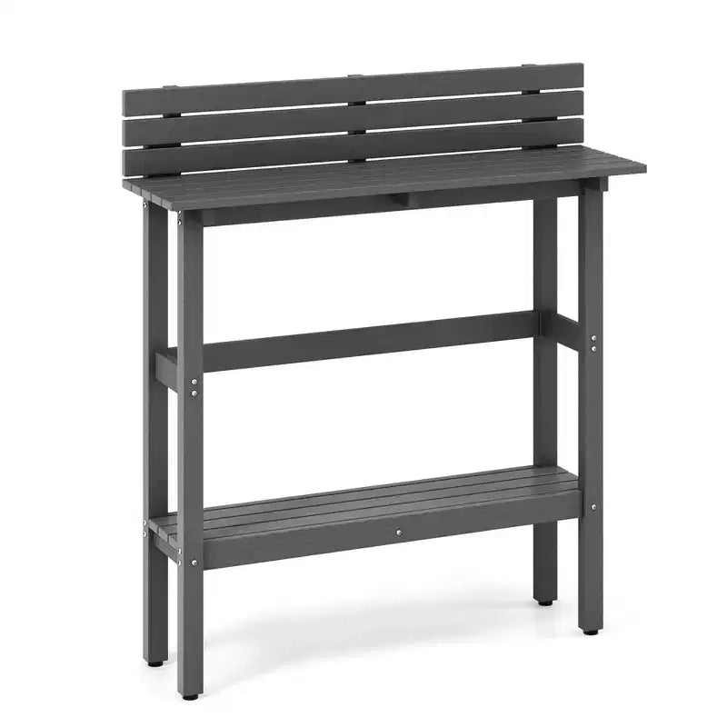 Costway 48 Outdoor Bar Table with Storage Shelf & Adjustable Foot Pads for Hot Tub Brown/Gray