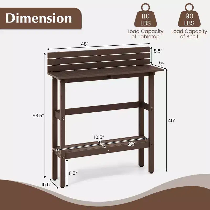 Costway 48 Outdoor Bar Table with Storage Shelf & Adjustable Foot Pads for Hot Tub Brown/Gray