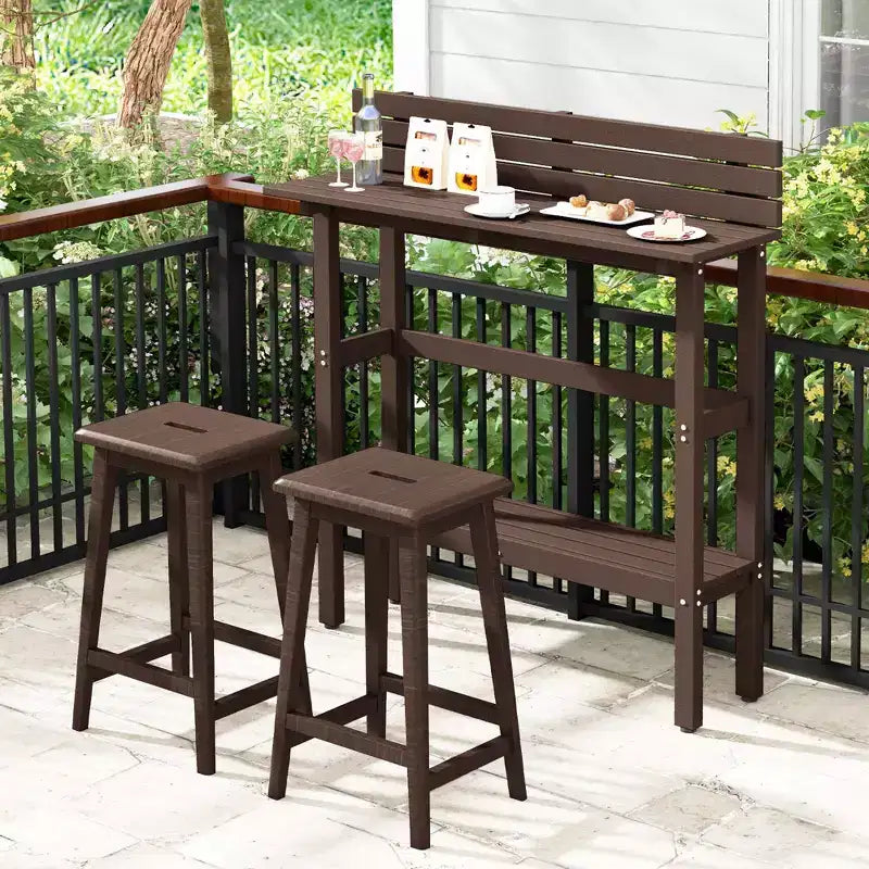 Costway 48 Outdoor Bar Table with Storage Shelf & Adjustable Foot Pads for Hot Tub Brown/Gray