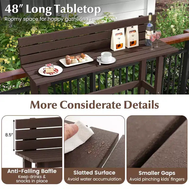Costway 48 Outdoor Bar Table with Storage Shelf & Adjustable Foot Pads for Hot Tub Brown/Gray