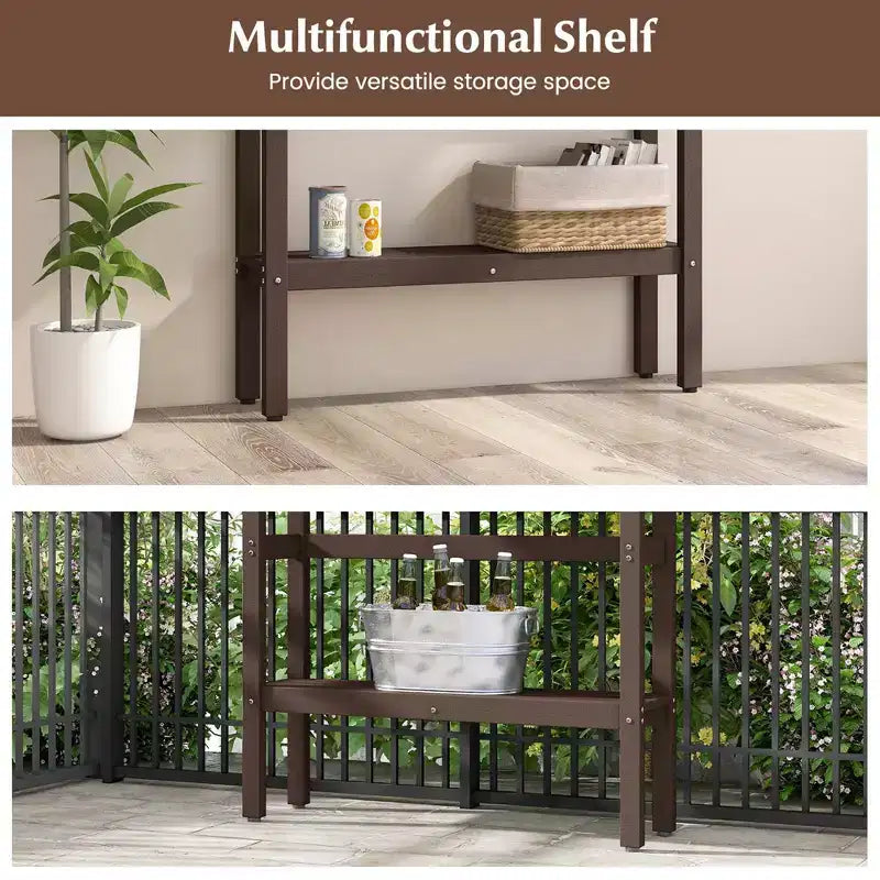 Costway 48 Outdoor Bar Table with Storage Shelf & Adjustable Foot Pads for Hot Tub Brown/Gray