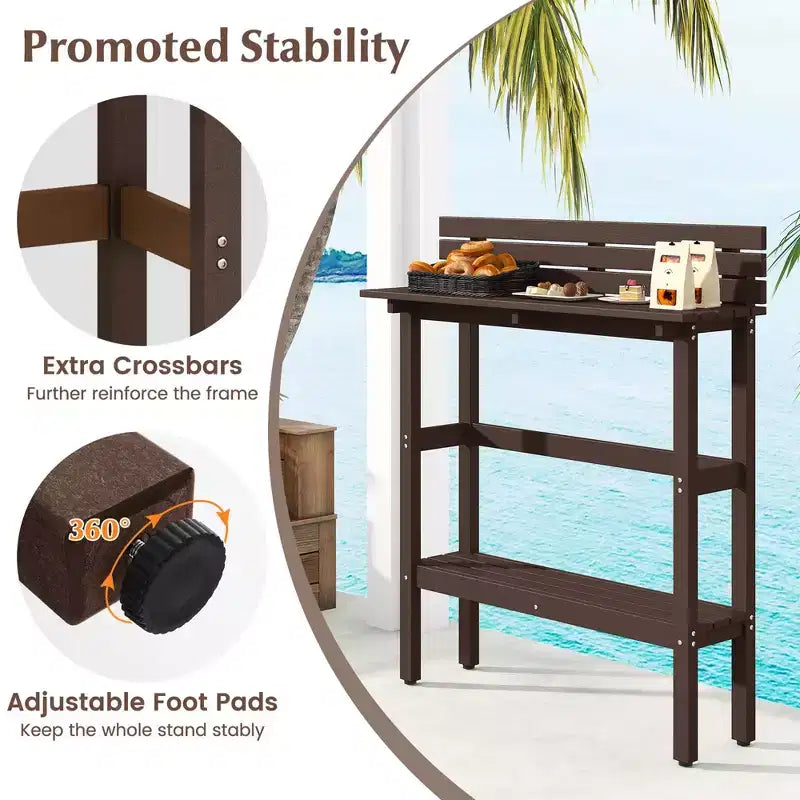 Costway 48 Outdoor Bar Table with Storage Shelf & Adjustable Foot Pads for Hot Tub Brown/Gray