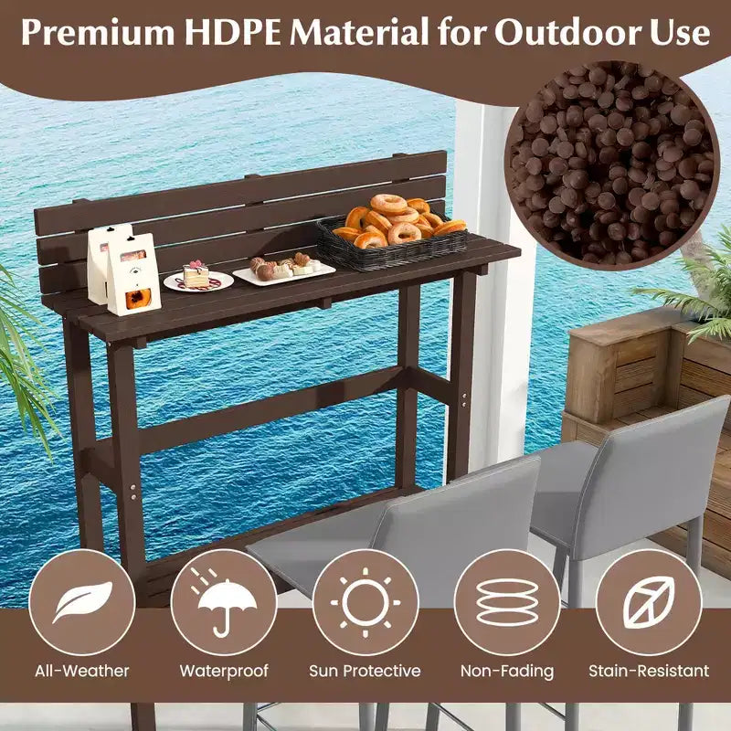 Costway 48 Outdoor Bar Table with Storage Shelf & Adjustable Foot Pads for Hot Tub Brown/Gray