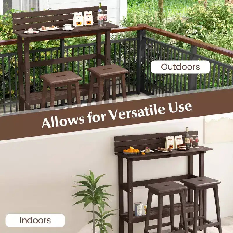 Costway 48 Outdoor Bar Table with Storage Shelf & Adjustable Foot Pads for Hot Tub Brown/Gray