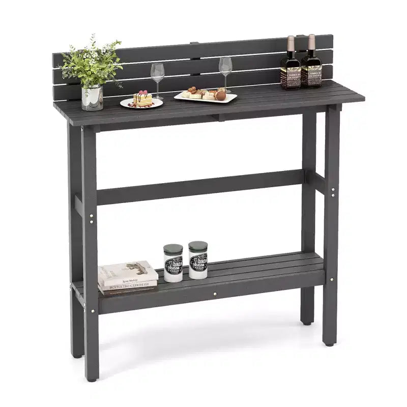 Costway 48 Outdoor Bar Table with Storage Shelf & Adjustable Foot Pads for Hot Tub Brown/Gray