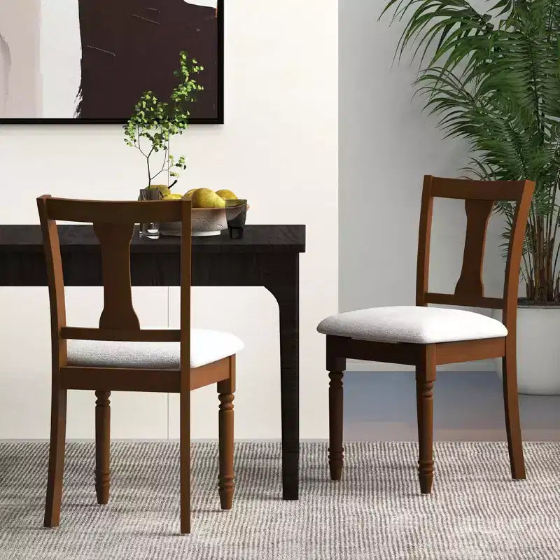 Costway 2 PCS Wood Chair Antique Upholstered Chair with Storage Space Black & Beige/Brown & Light Gray