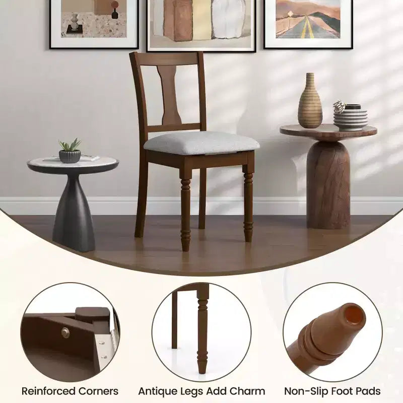 Costway 2 PCS Wood Chair Antique Upholstered Chair with Storage Space Black & Beige/Brown & Light Gray