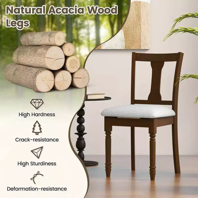 Costway 2 PCS Wood Chair Antique Upholstered Chair with Storage Space Black & Beige/Brown & Light Gray