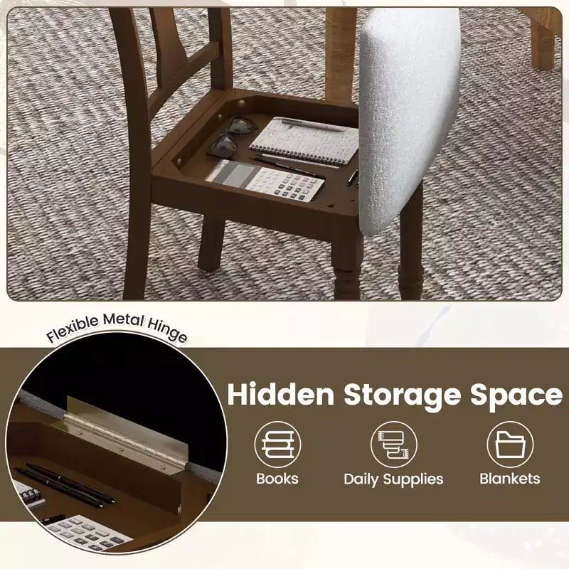 Costway 2 PCS Wood Chair Antique Upholstered Chair with Storage Space Black & Beige/Brown & Light Gray