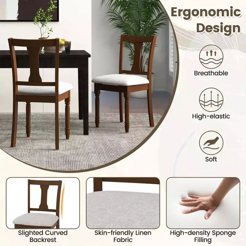 Costway 2 PCS Wood Chair Antique Upholstered Chair with Storage Space Black & Beige/Brown & Light Gray