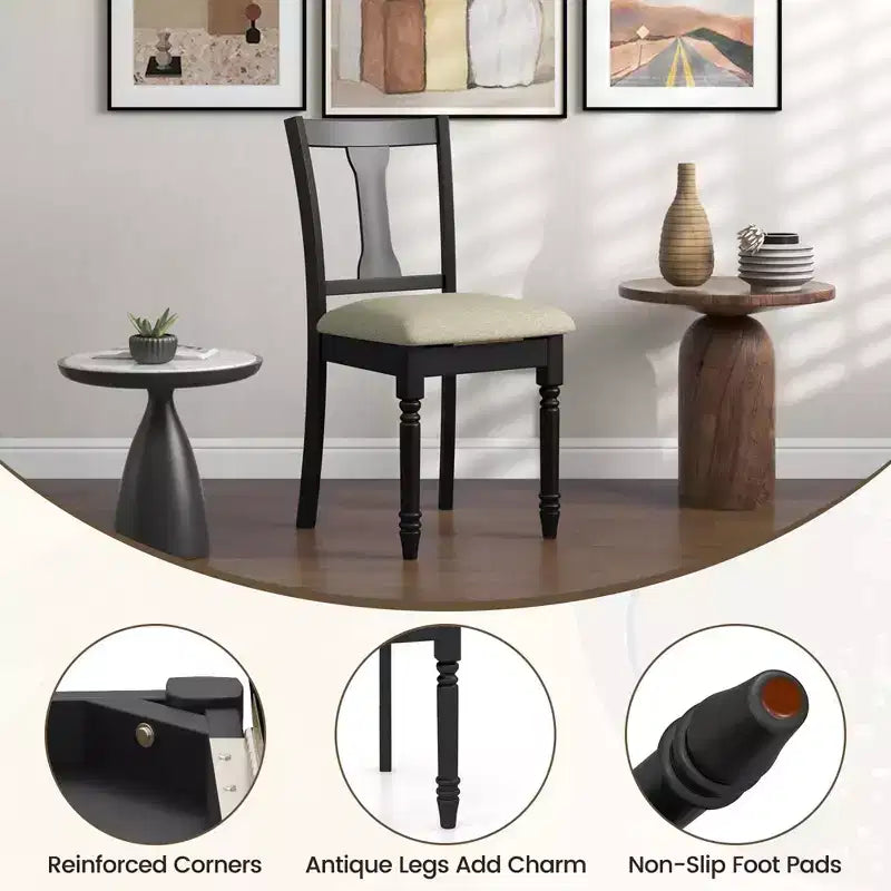 Costway 2 PCS Wood Chair Antique Upholstered Chair with Storage Space Black & Beige/Brown & Light Gray