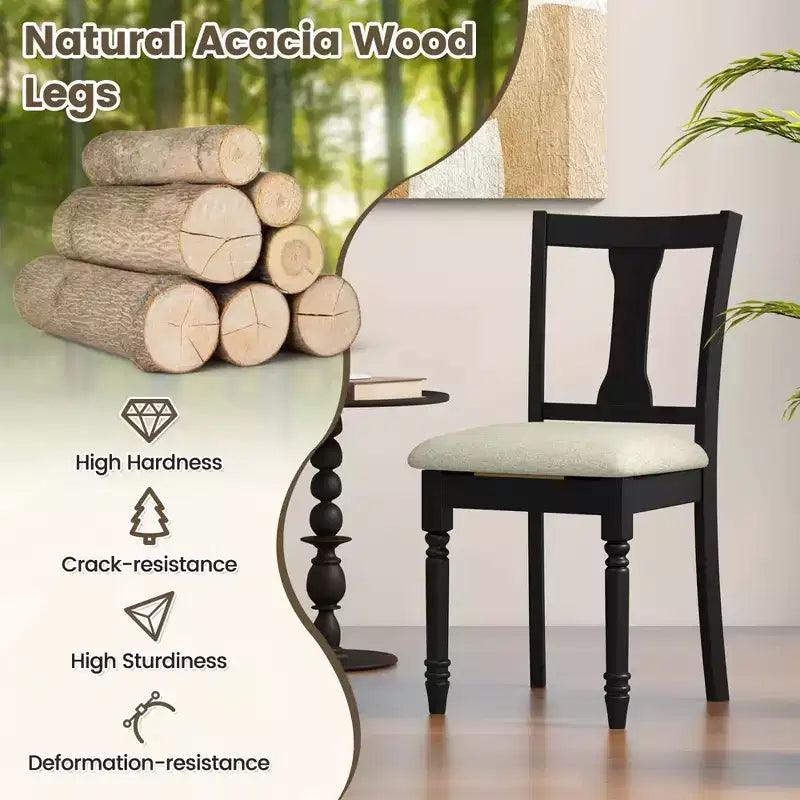 Costway 2 PCS Wood Chair Antique Upholstered Chair with Storage Space Black & Beige/Brown & Light Gray