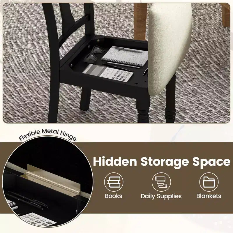 Costway 2 PCS Wood Chair Antique Upholstered Chair with Storage Space Black & Beige/Brown & Light Gray