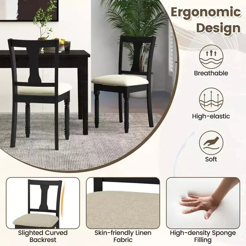 Costway 2 PCS Wood Chair Antique Upholstered Chair with Storage Space Black & Beige/Brown & Light Gray