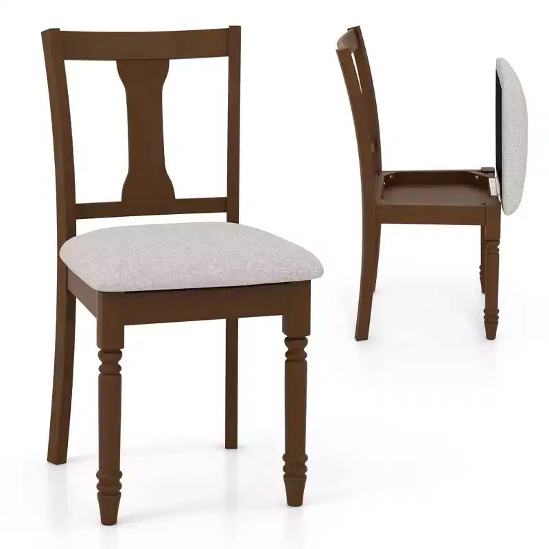 Costway 2 PCS Wood Chair Antique Upholstered Chair with Storage Space Black & Beige/Brown & Light Gray