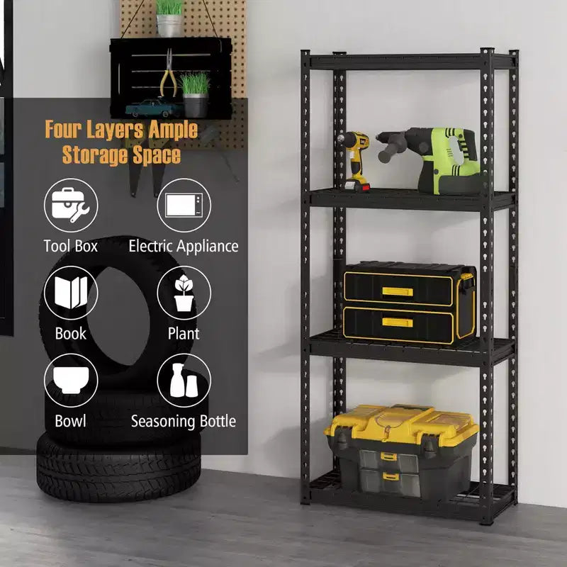Costway 1/2/3/4 PCS 4-Tier Metal Shelving Unit Heavy Duty Wire Storage Rack with Anti-slip Foot Pads Black