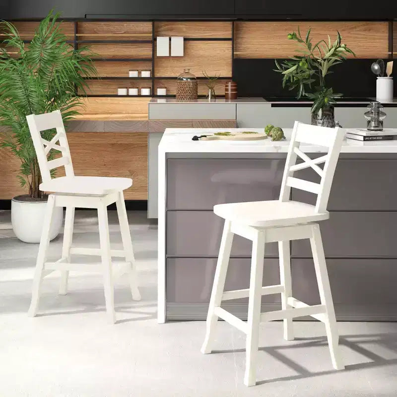 Costway 2 PCS 24/30 Counter/Bar Height Stool Rubber Wood Swivel Bar Stool with Inclined Backrest Cream