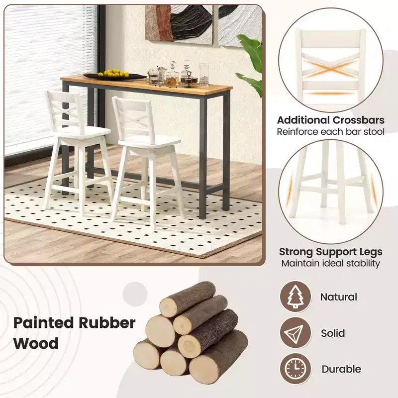 Costway 2 PCS 24/30 Counter/Bar Height Stool Rubber Wood Swivel Bar Stool with Inclined Backrest Cream
