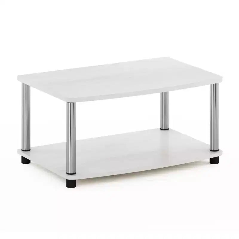 Furinno Industrial No Tools Elevated TV Stands with 2-tier Open Storage Shelves TV Console for TVs up to 25 inch White Oak